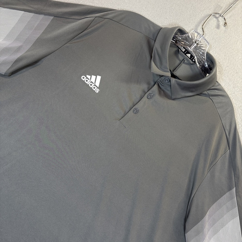 ADIDAS Polo SHIRT Men's Size 2XL Prime Blue Dri Fit Stretch Gray Golf Top